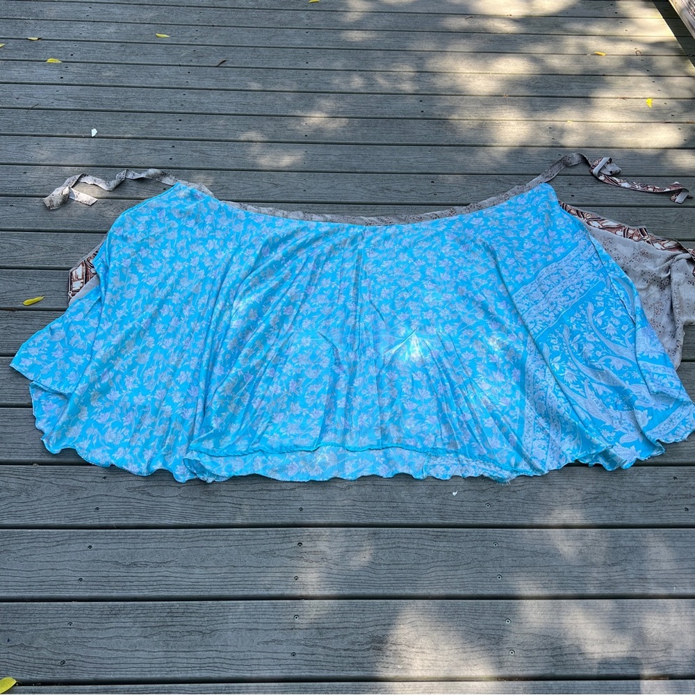 Double Layer Patterned Grey and Blue Women's Maxi Skirt. One Size. - Picture 5 of 10